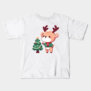 Christmas Deer and Christmas Tree Kids T-Shirt